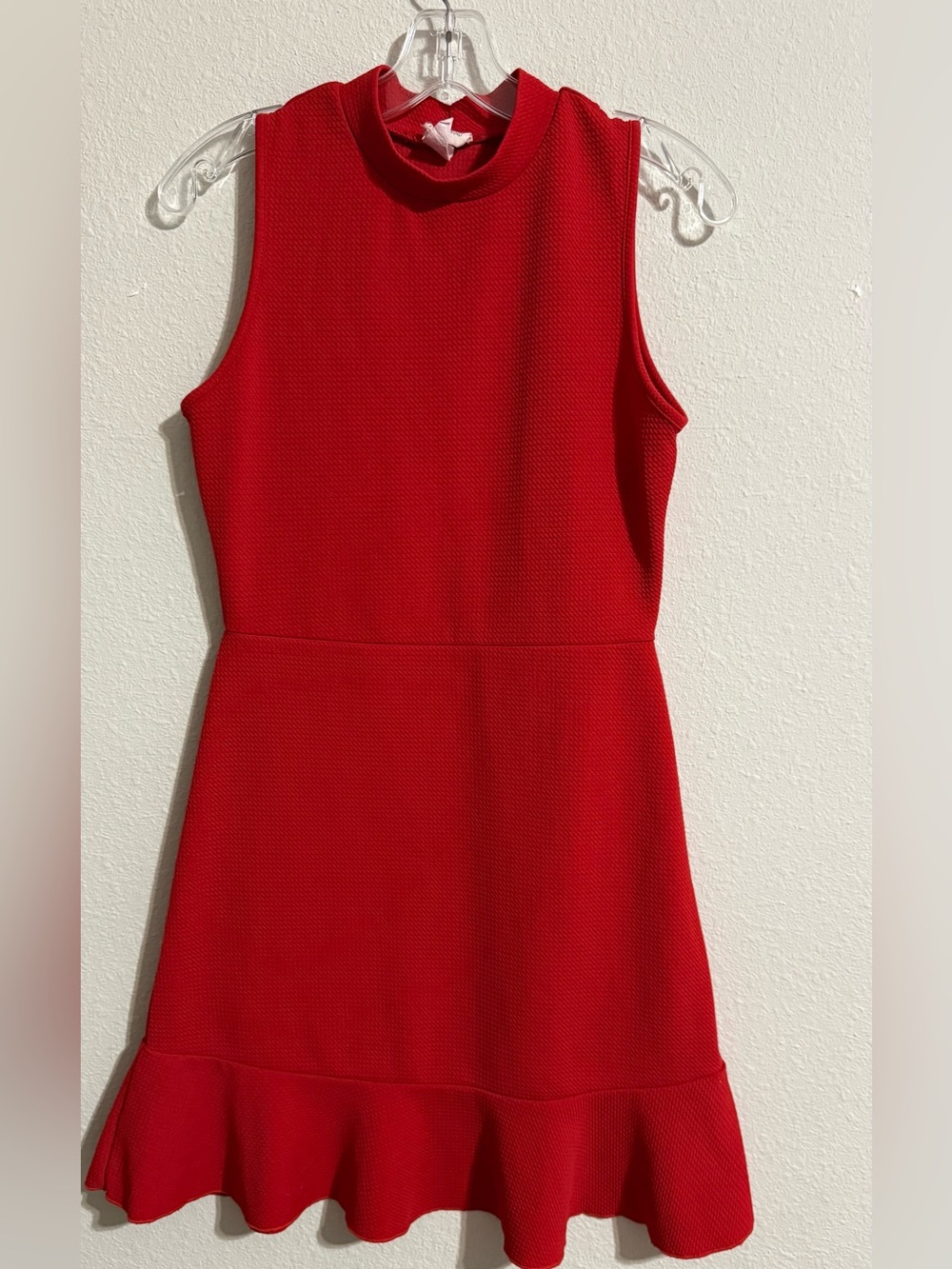 Caution To The Wind Bright Red Sleeveless Ruffle-Hem Knit Dress